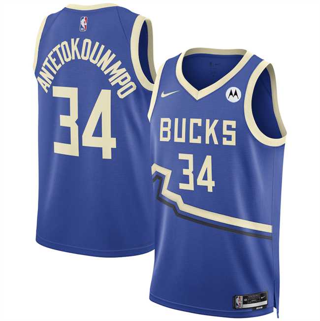Men%27s Milwaukee Bucks #34 Giannis Antetokounmpo Royal 2024-25 City Edition Stitched Jersey Dzhi->minnesota timberwolves->NBA Jersey